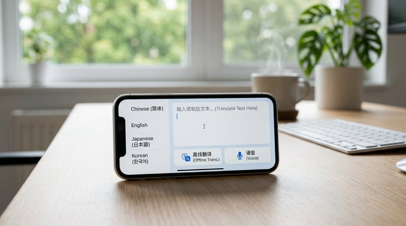 易翻译离线翻译App界面展示,突出语言选择和离线功能
